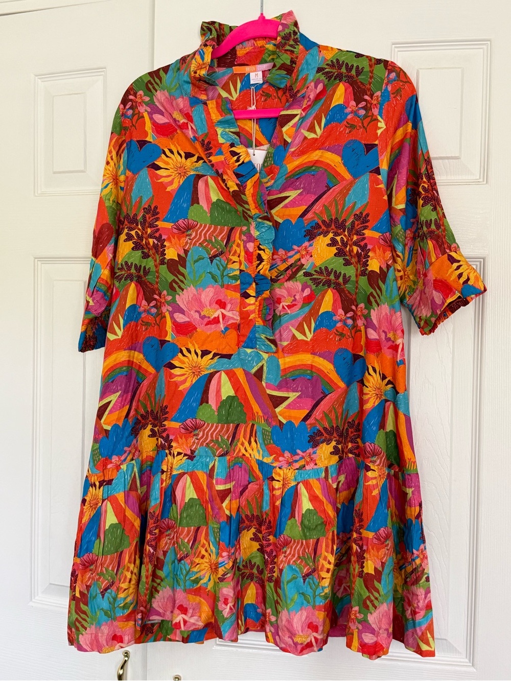Briton Court Multicolor Floral Ruffle-Hem Popover Mini Dress